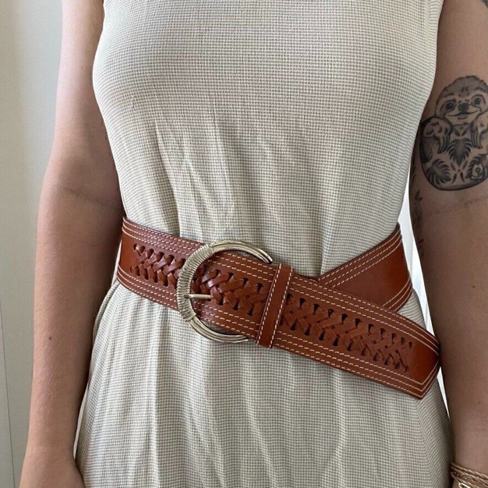 Echo Brown Woven Leather Belt with Silver Buckle